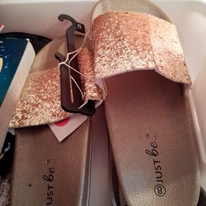 Just Be Sparkling Gold Glitter Slides
